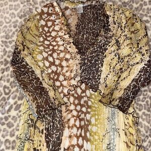 Alberto Makali Top Blouse Sequin Animal Print Shirt Leopard Stretchy Travel